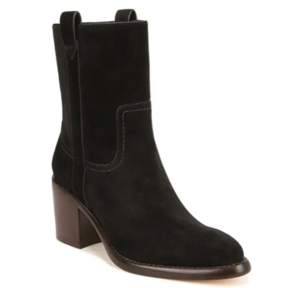Veronica Beard Black Suede Mid-Heel Pull-On Bootie